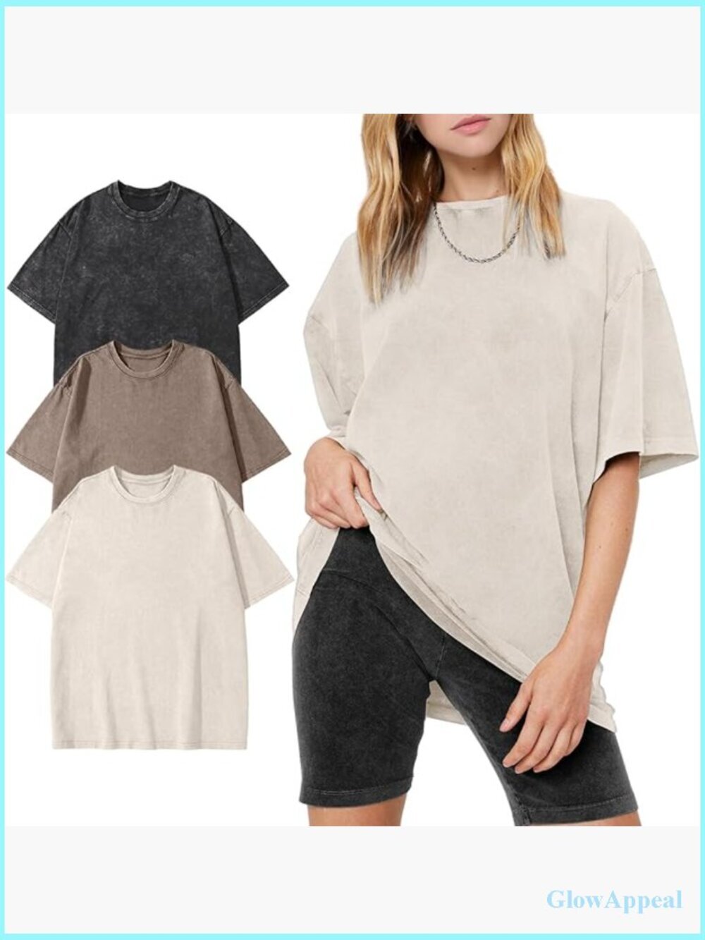 3 Pack Oversized Cotton Tee Shirts Vintage Washed Baggy Boyfriend Streetwear